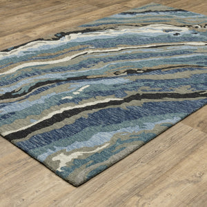 Homeroots 5' Abstract Hand-tufted Area Rug In Blue And Teal - Elevate Your Space With Style And Warmth 8' X 10' Wool 576505