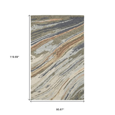 Homeroots 5' Abstract Gray And Blue Wool Hand-tufted Area Rug - Elevate Your Space With Sophisticated Style 8' X 10' Wool 576506