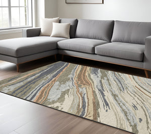 Homeroots 5' Abstract Gray And Blue Wool Hand-tufted Area Rug - Elevate Your Space With Sophisticated Style 8' X 10' Wool 576506