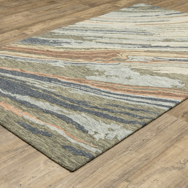 Homeroots 5' Abstract Gray And Blue Wool Hand-tufted Area Rug - Elevate Your Space With Sophisticated Style 8' X 10' Wool 576506