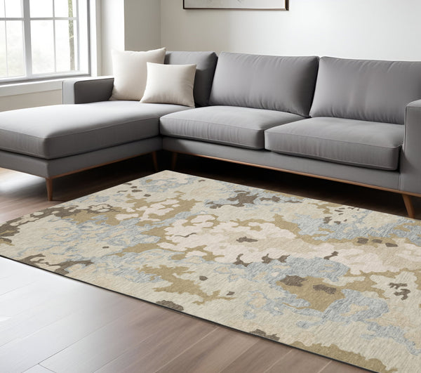 Homeroots 5' Abstract Hand-tufted Beige And Blue Wool Area Rug - Elevate Your Space With Style And Comfort 8' X 10' Wool 576508