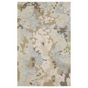 HomeRoots 5' Hand-Tufted Wool Area Rug with Beige and Blue Abstract Design for Modern Home Décor Comfort 8' X 10' 576508