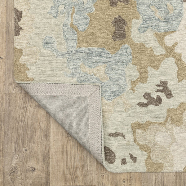 Homeroots 5' Abstract Hand-tufted Beige And Blue Wool Area Rug - Elevate Your Space With Style And Comfort 8' X 10' Wool 576508