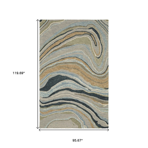 HomeRoots 5' Gray and Blue Wool Hand-Tufted Area Rug - Modern Abstract Design for Stylish Home Décor 8' X 10' 576509