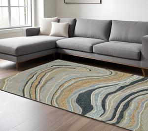 HomeRoots 5' Gray and Blue Wool Hand-Tufted Area Rug - Modern Abstract Design for Stylish Home Décor 8' X 10' 576509