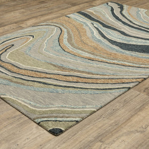 HomeRoots 5' Gray and Blue Wool Hand-Tufted Area Rug - Modern Abstract Design for Stylish Home Décor 8' X 10' 576509