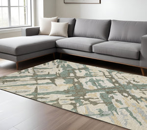 HomeRoots 5' Hand-Tufted Wool Area Rug in Gray and Teal - Contemporary Abstract Design for Cozy Spaces 8' X 10' 576510