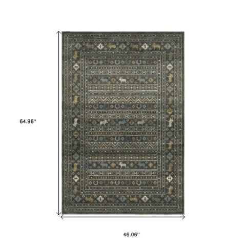 Homeroots 4' Blue Southwestern Area Rug - Stylish, Stain Resistant Design Perfect For Homes With Kids & Pets 4' X 6' Polypropylene 576530