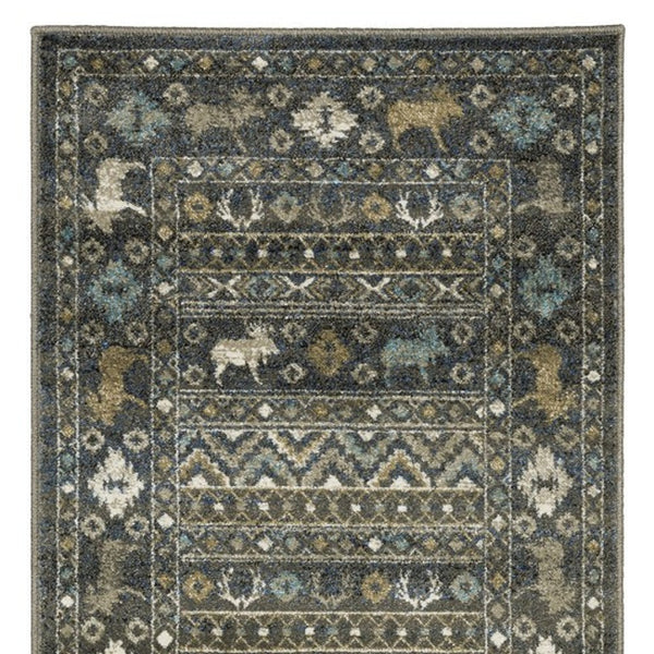 Homeroots 4' Blue Southwestern Area Rug - Stylish, Stain Resistant Design Perfect For Homes With Kids & Pets 8' Runner Polypropylene 576531