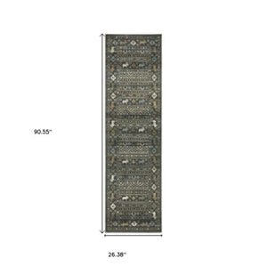 Homeroots 4' Blue Southwestern Area Rug - Stylish, Stain Resistant Design Perfect For Homes With Kids & Pets 8' Runner Polypropylene 576531