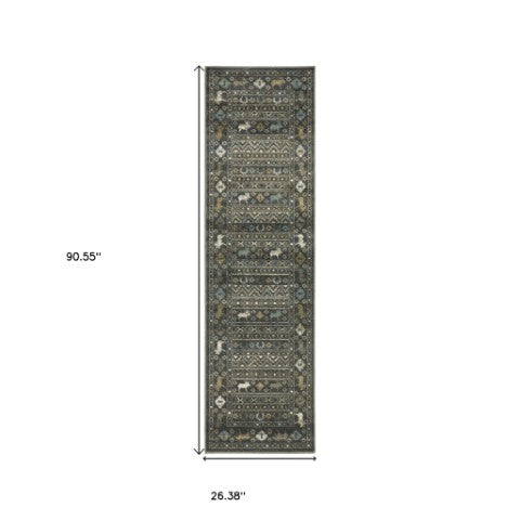 Homeroots 4' Blue Southwestern Area Rug - Stylish, Stain Resistant Design Perfect For Homes With Kids & Pets 8' Runner Polypropylene 576531