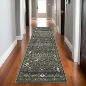 Homeroots 4' Blue Southwestern Area Rug - Stylish, Stain Resistant Design Perfect For Homes With Kids & Pets 8' Runner Polypropylene 576531