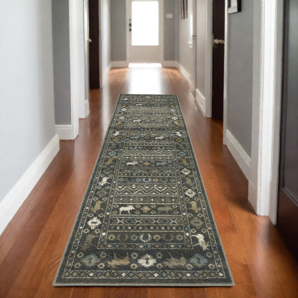 Homeroots 4' Blue Southwestern Area Rug - Stylish, Stain Resistant Design Perfect For Homes With Kids & Pets 8' Runner Polypropylene 576531