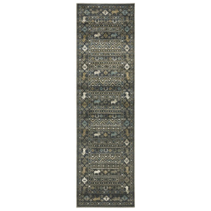 HomeRoots 4' Blue and Gold Southwestern Area Rug – Stylish, Durable, and Stain-Resistant for Any Space 8' Runner 576531