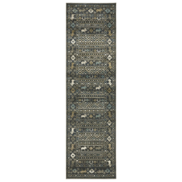 HomeRoots 4' Blue and Gold Southwestern Area Rug – Stylish, Durable, and Stain-Resistant for Any Space 8' Runner 576531