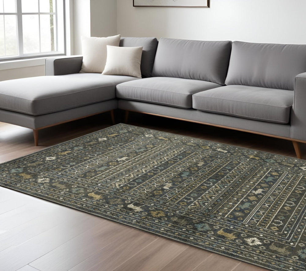 HomeRoots 4' Blue and Gold Southwestern Area Rug – Stylish, Durable, and Stain-Resistant for Any Space 8' X 10' 576537