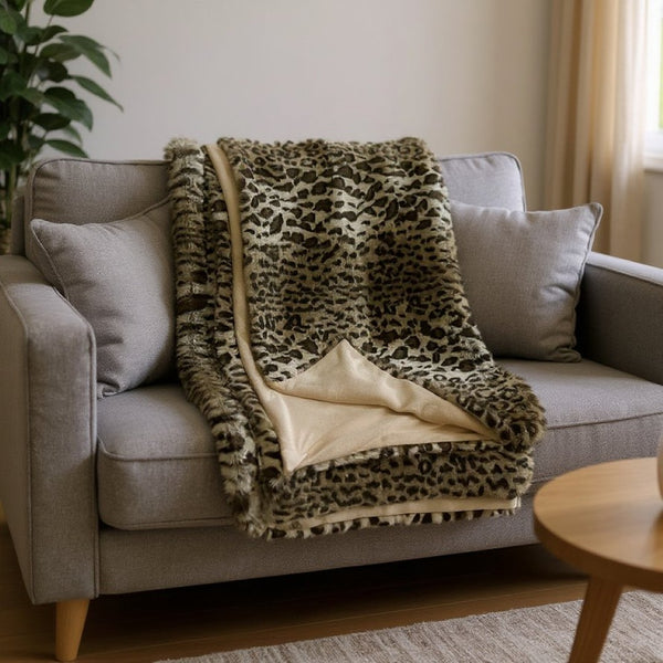 HomeRoots 60" Leopard Faux Fur Throw Blanket - Luxurious Brown & Dark Brown Design for Cozy Elegance at Home 576541
