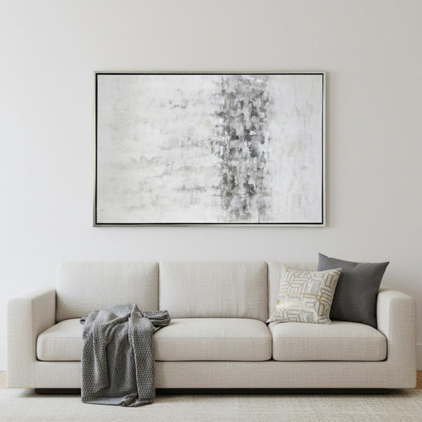 HomeRoots Winter Hand-Painted Storm Canvas Art in Silver Floater Frame - Bold, Gallery-Ready Décor Piece 576552