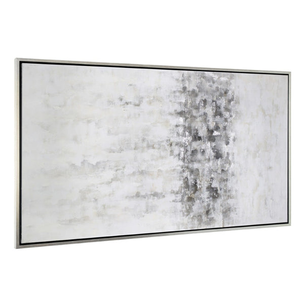 HomeRoots Winter Hand-Painted Storm Canvas Art in Silver Floater Frame - Bold, Gallery-Ready Décor Piece 576552