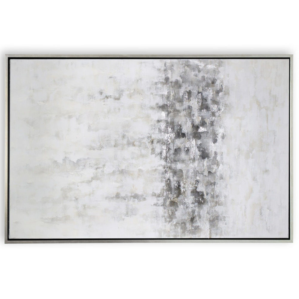 HomeRoots Winter Hand-Painted Storm Canvas Art in Silver Floater Frame - Bold, Gallery-Ready Décor Piece 576552