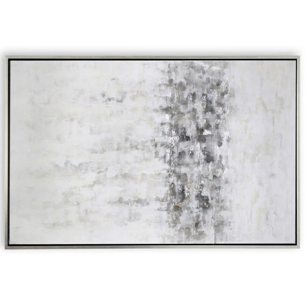 HomeRoots Winter Hand-Painted Storm Canvas Art in Silver Floater Frame - Bold, Gallery-Ready Décor Piece 576552