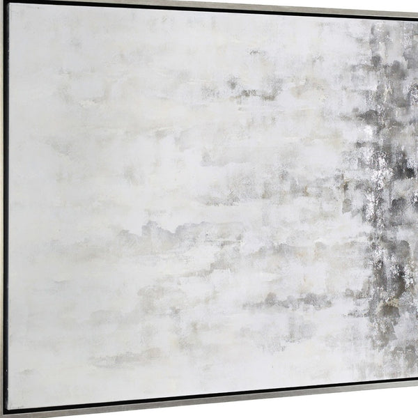 HomeRoots Winter Hand-Painted Storm Canvas Art in Silver Floater Frame - Bold, Gallery-Ready Décor Piece 576552