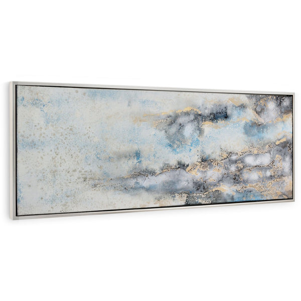 HomeRoots Subtle Silver Floater Frame Painting - Hand-Painted Canvas Wall Art for Modern Home Decor Elegance 576553