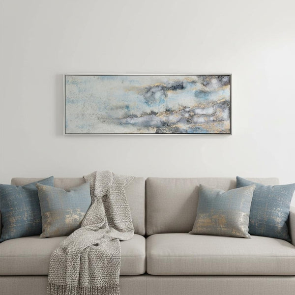HomeRoots Subtle Silver Floater Frame Painting - Hand-Painted Canvas Wall Art for Modern Home Decor Elegance 576553