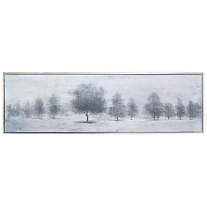 HomeRoots Trees at Dusk Hand-Painted Canvas Art in Silver Floater Frame – Serene Wall Décor for Any Room 576556