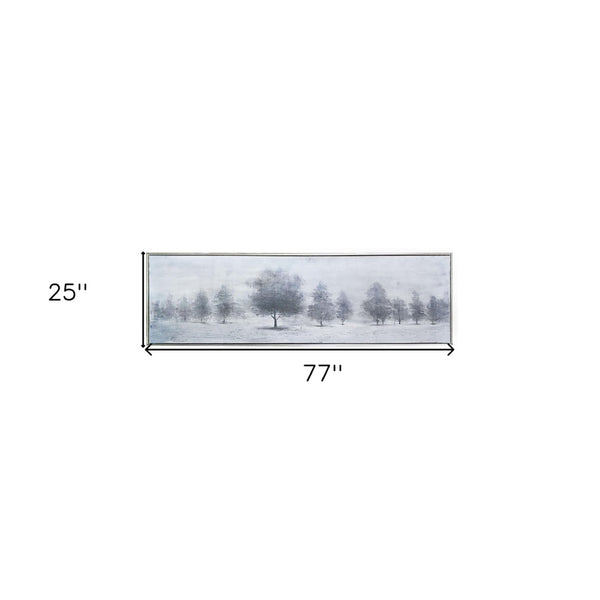 HomeRoots Trees at Dusk Hand-Painted Canvas Art in Silver Floater Frame – Serene Wall Décor for Any Room 576556