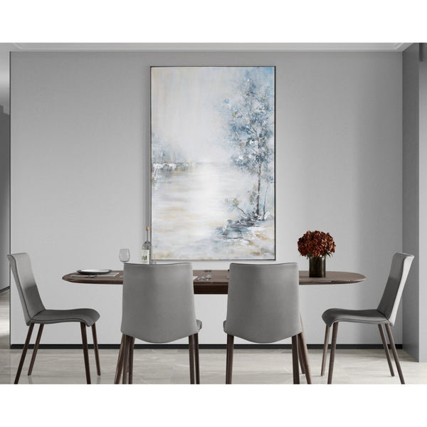 HomeRoots Blue Meadow Hand-Painted Canvas Wall Art in Silver Floater Frame - Contemporary Home Décor Accent 576557