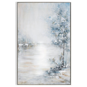 HomeRoots Blue Meadow Hand-Painted Canvas Wall Art in Silver Floater Frame - Contemporary Home Décor Accent 576557