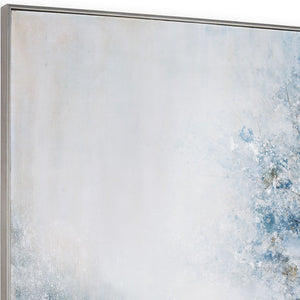 HomeRoots Blue Meadow Hand-Painted Canvas Wall Art in Silver Floater Frame - Contemporary Home Décor Accent 576557