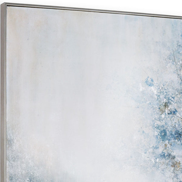 HomeRoots Blue Meadow Hand-Painted Canvas Wall Art in Silver Floater Frame - Contemporary Home Décor Accent 576557