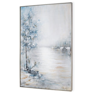 HomeRoots Blue Meadow Hand-Painted Canvas Wall Art in Silver Floater Frame - Contemporary Home Décor Accent 576557