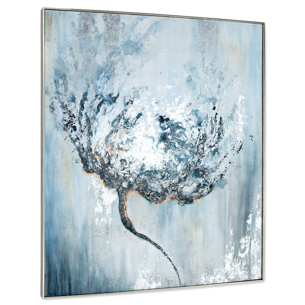HomeRoots Efflorescence, Hand-Painted Canvas Art in Silver Floater Frame - Unique Textured Wall Décor Piece 576558