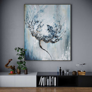 HomeRoots Efflorescence, Hand-Painted Canvas Art in Silver Floater Frame - Unique Textured Wall Décor Piece 576558