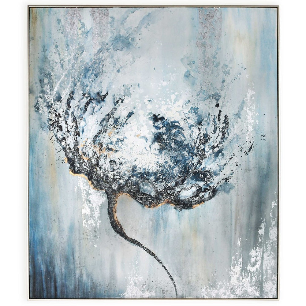 HomeRoots Efflorescence, Hand-Painted Canvas Art in Silver Floater Frame - Unique Textured Wall Décor Piece 576558