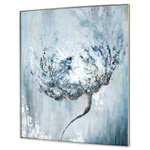 HomeRoots Efflorescence, Hand-Painted Canvas Art in Silver Floater Frame - Unique Textured Wall Décor Piece 576558