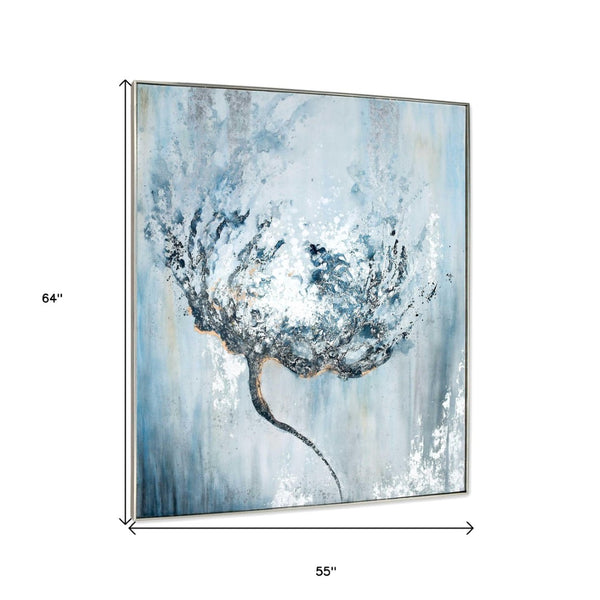 HomeRoots Efflorescence, Hand-Painted Canvas Art in Silver Floater Frame - Unique Textured Wall Décor Piece 576558