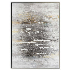 HomeRoots Feedback Hand-Painted Silver Floater Frame Art - Bold Canvas Wall Decor for Modern Interiors 576560