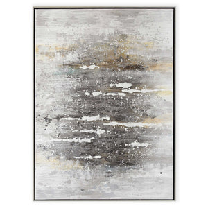 HomeRoots Feedback Hand-Painted Silver Floater Frame Art - Bold Canvas Wall Decor for Modern Interiors 576560