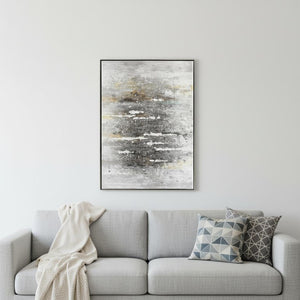 HomeRoots Feedback Hand-Painted Silver Floater Frame Art - Bold Canvas Wall Decor for Modern Interiors 576560