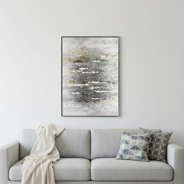 HomeRoots Feedback Hand-Painted Silver Floater Frame Art - Bold Canvas Wall Decor for Modern Interiors 576560