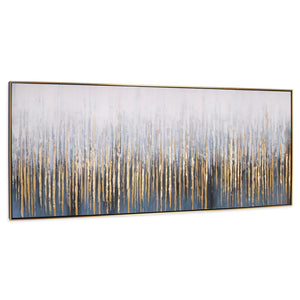 HomeRoots Modern Abstract Lines Hand-Painted Black and Gold Wall Art in Luxurious Floater Frame, 34x76" 576561