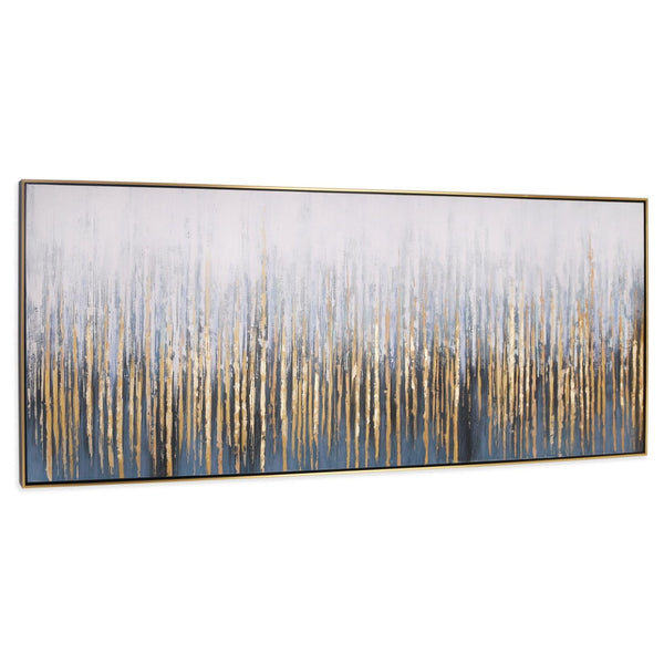 HomeRoots Modern Abstract Lines Hand-Painted Black and Gold Wall Art in Luxurious Floater Frame, 34x76" 576561