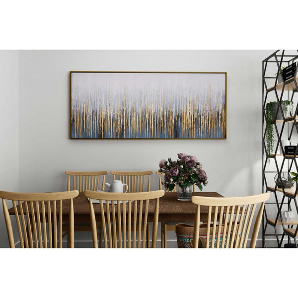 HomeRoots Modern Abstract Lines Hand-Painted Black and Gold Wall Art in Luxurious Floater Frame, 34x76" 576561