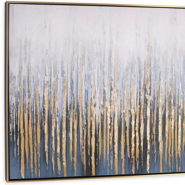 HomeRoots Modern Abstract Lines Hand-Painted Black and Gold Wall Art in Luxurious Floater Frame, 34x76" 576561
