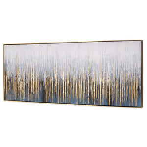 HomeRoots Modern Abstract Lines Hand-Painted Black and Gold Wall Art in Luxurious Floater Frame, 34x76" 576561