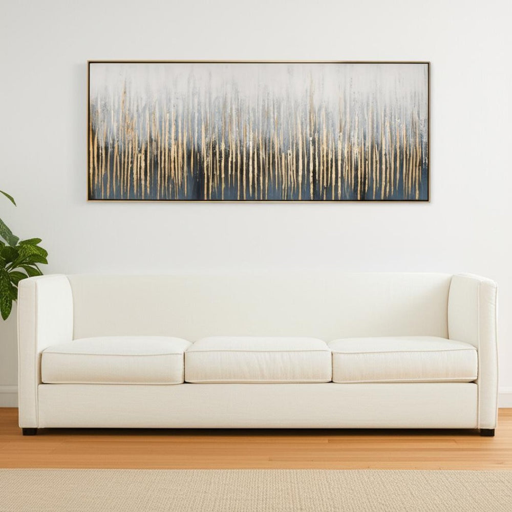 HomeRoots Modern Abstract Lines Hand-Painted Black and Gold Wall Art in Luxurious Floater Frame, 34x76" 576561